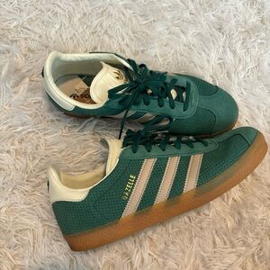 adidas Kids Gazelle Sneakers in Green with Cream Stripes and Gum Sole